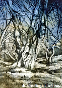 anita snik-broeken, digitaal potloodtekening, de drieling in het bos
